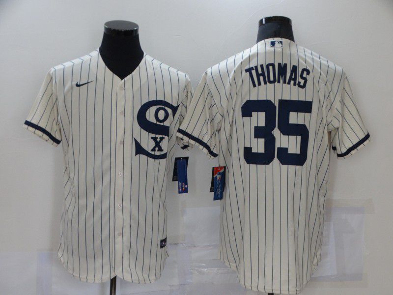 Men Chicago White Sox 35 Thomas Cream stripe Dream version Elite Nike 2021 MLB Jersey